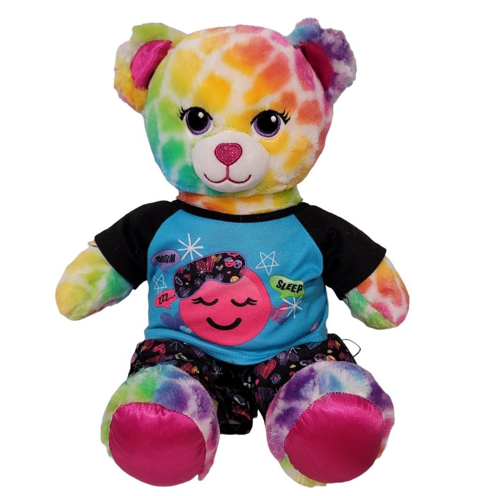 Build a Bear BAB rainbow Safari 16" multi color bear with outfit